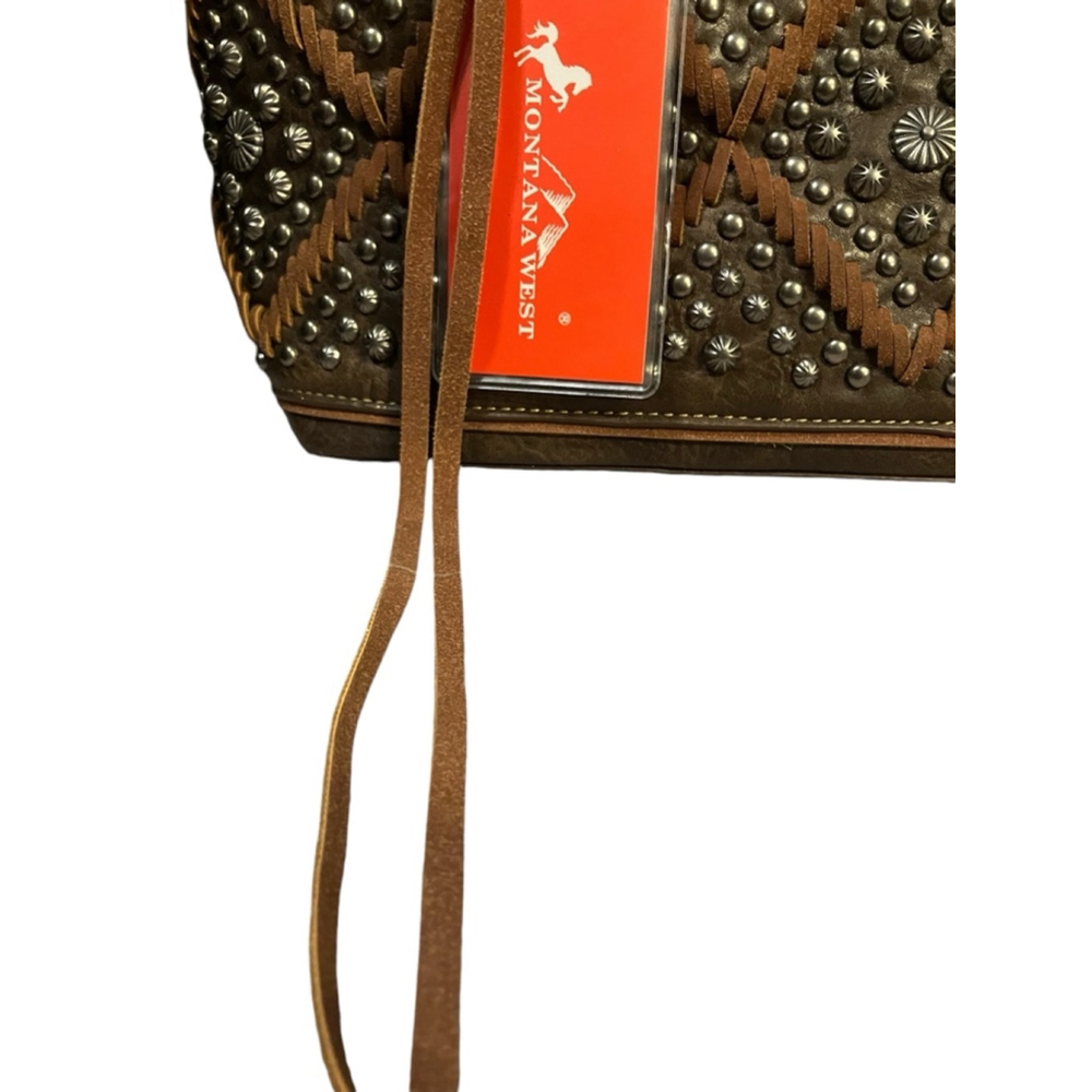 Montana West Brown Studded Fringe Shoulder Bag - Picture 6 of 15
